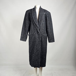 Vintage 80s Jonathan Christopher Black Speckled Wool Coat Size M