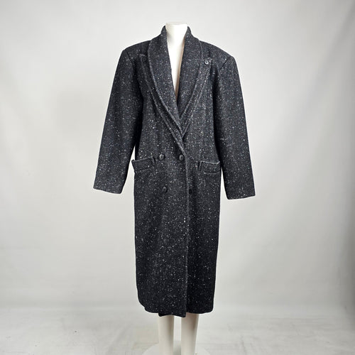 Vintage 80s Jonathan Christopher Black Speckled Wool Coat Size M