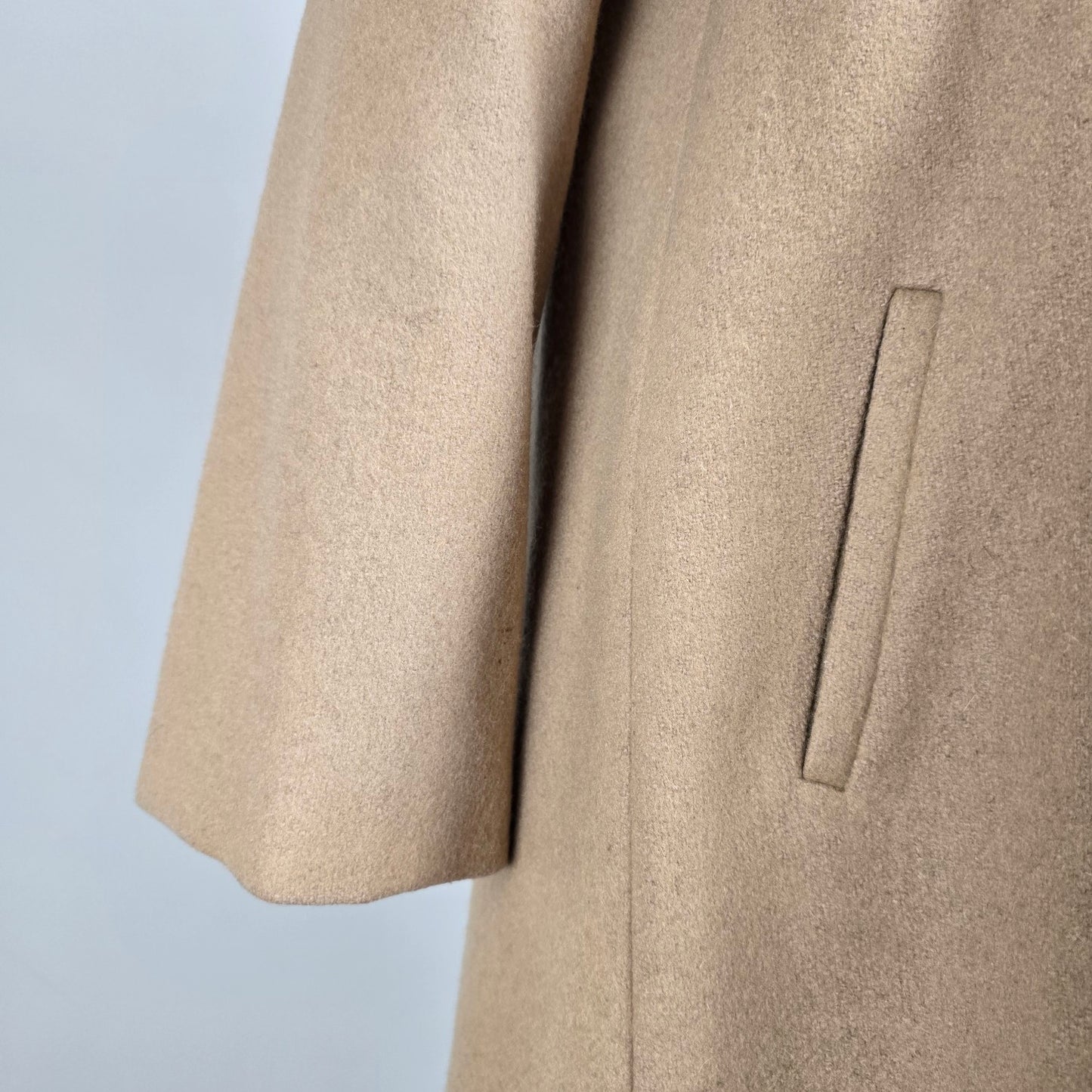 Vintage Camel Brown Wool Neck Tie Pea Coat Size S/M