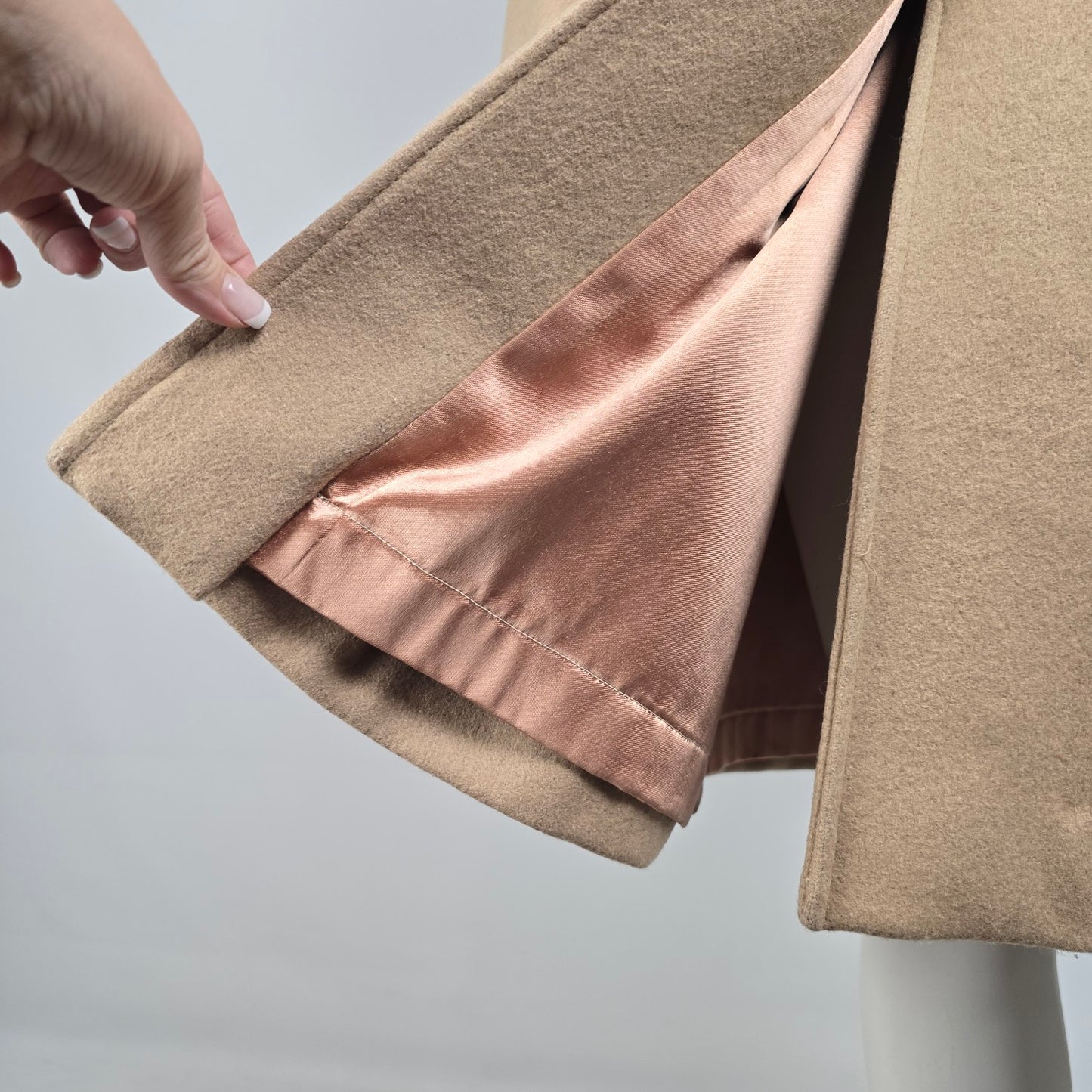 Vintage Camel Brown Wool Neck Tie Pea Coat Size S/M