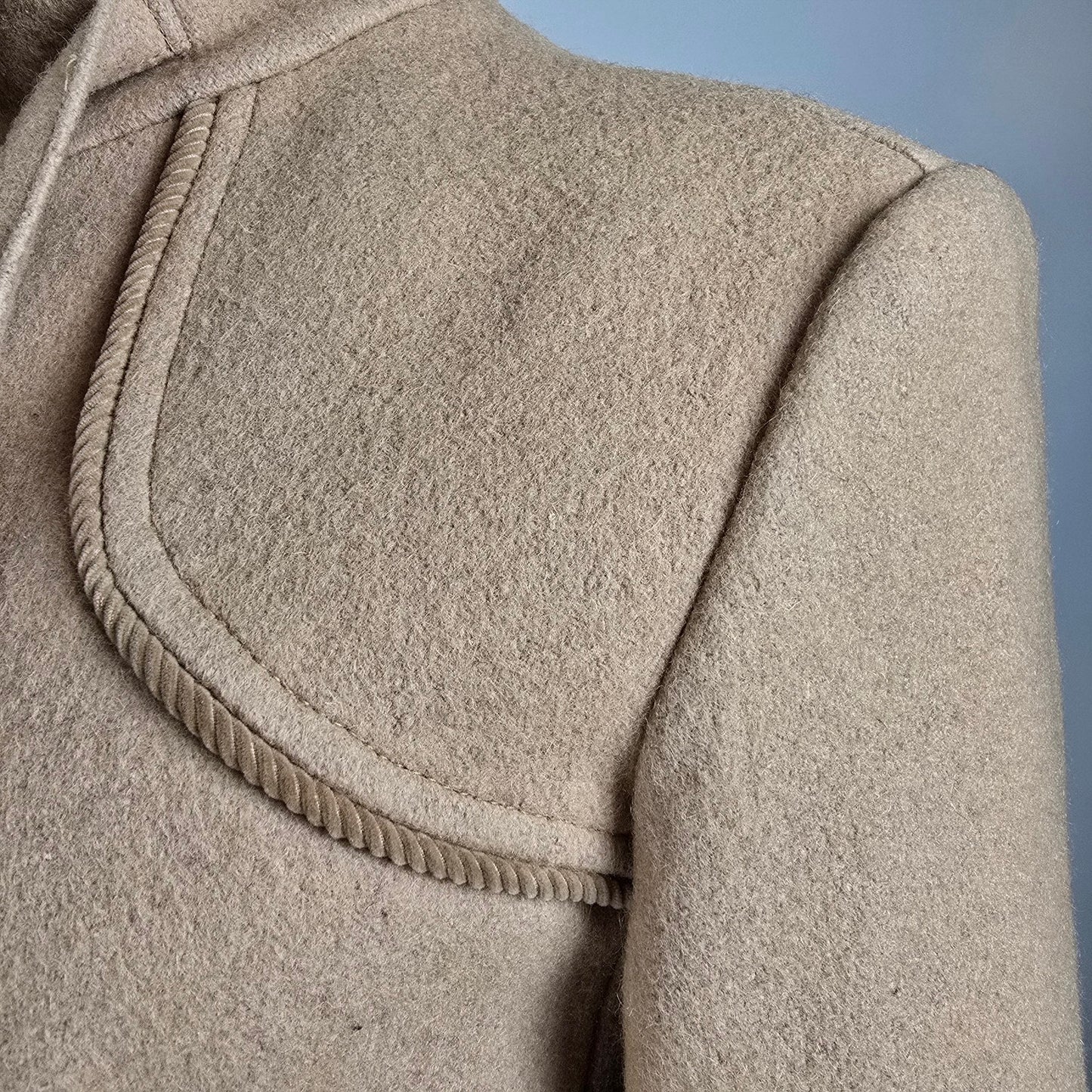 Vintage Camel Brown Wool Neck Tie Pea Coat Size S/M