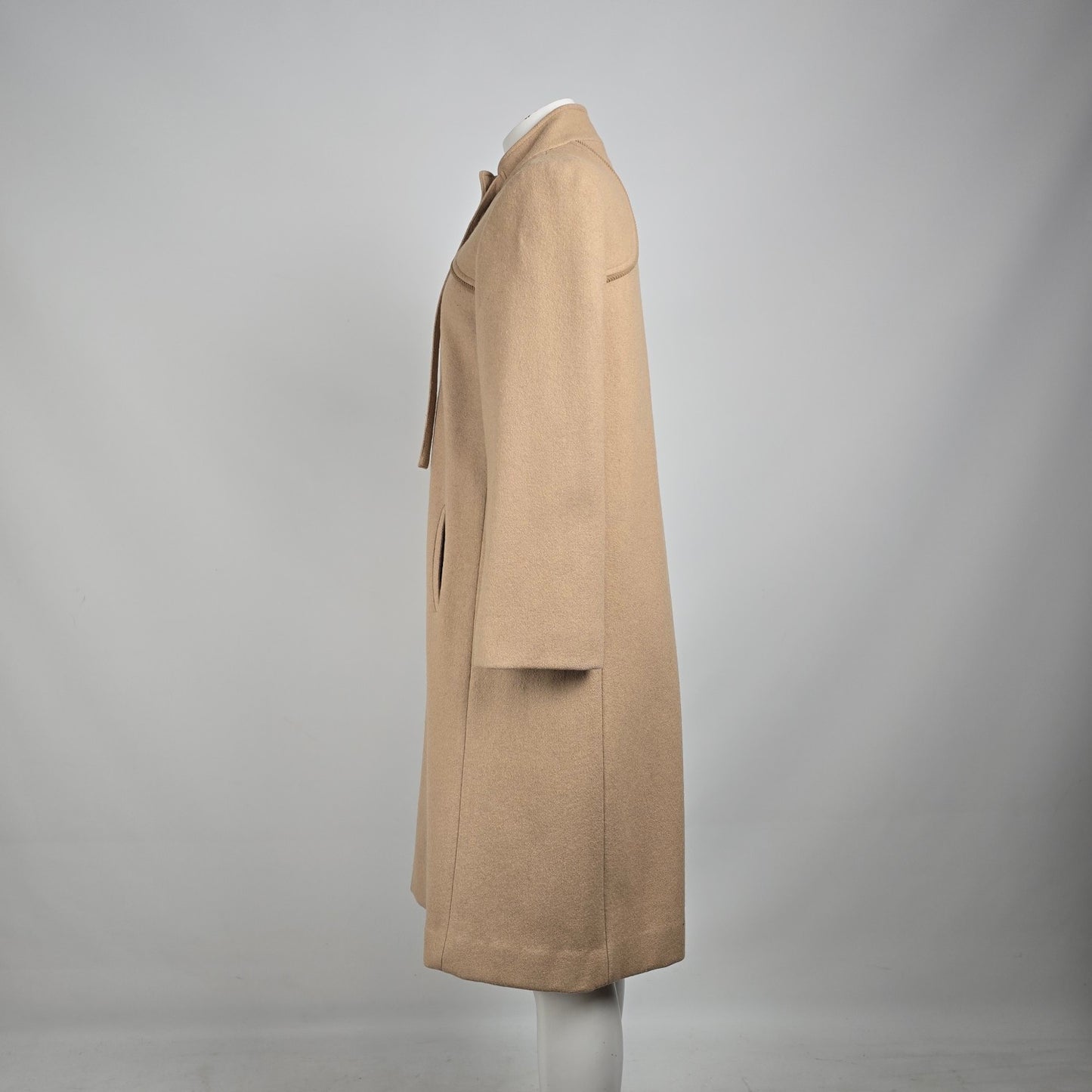 Vintage Camel Brown Wool Neck Tie Pea Coat Size S/M