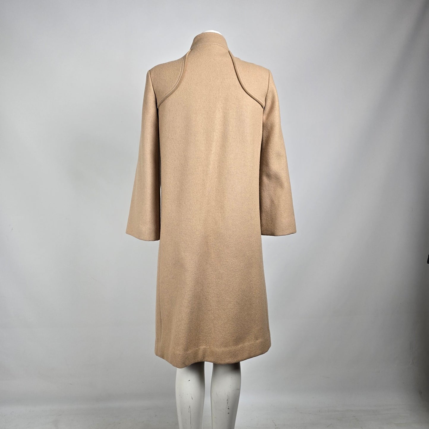 Vintage Camel Brown Wool Neck Tie Pea Coat Size S/M