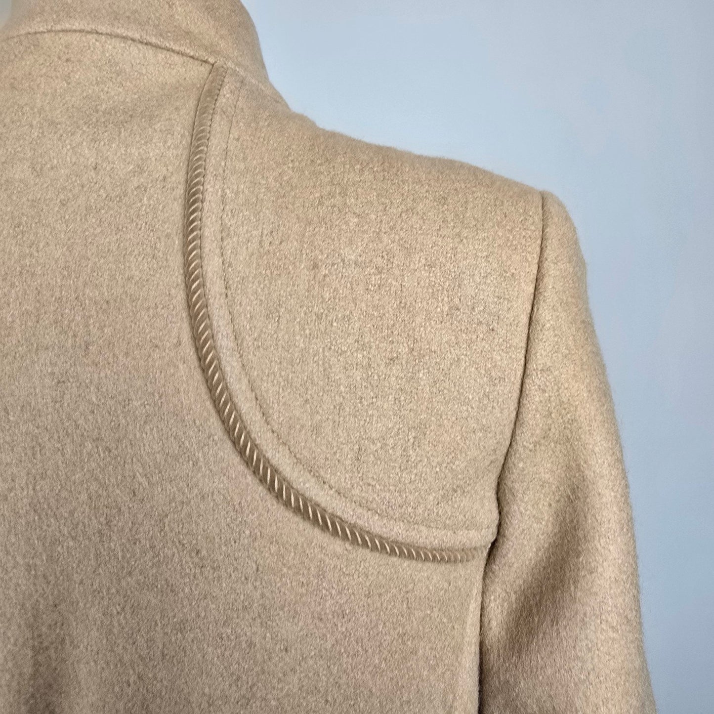 Vintage Camel Brown Wool Neck Tie Pea Coat Size S/M