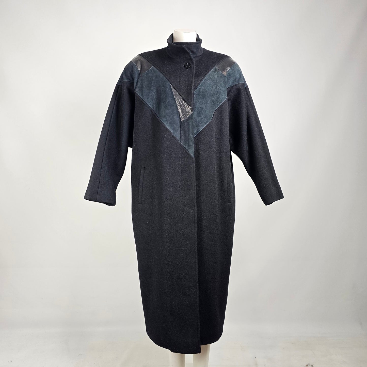 Vintage 80s Black & Grey Wool Suede Button Up Jacket Size XL