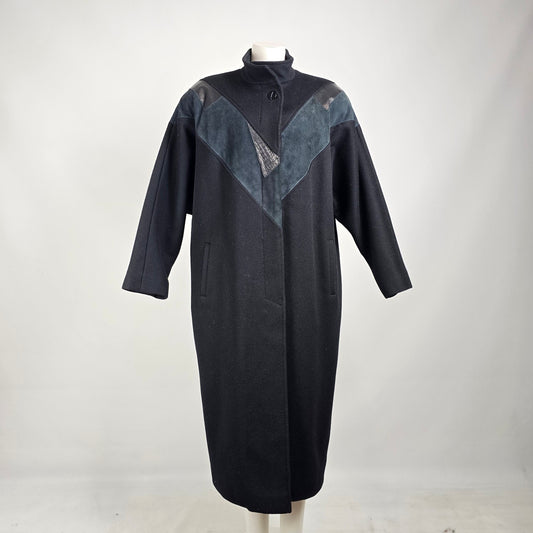 Vintage 80s Black & Grey Wool Suede Button Up Jacket Size XL