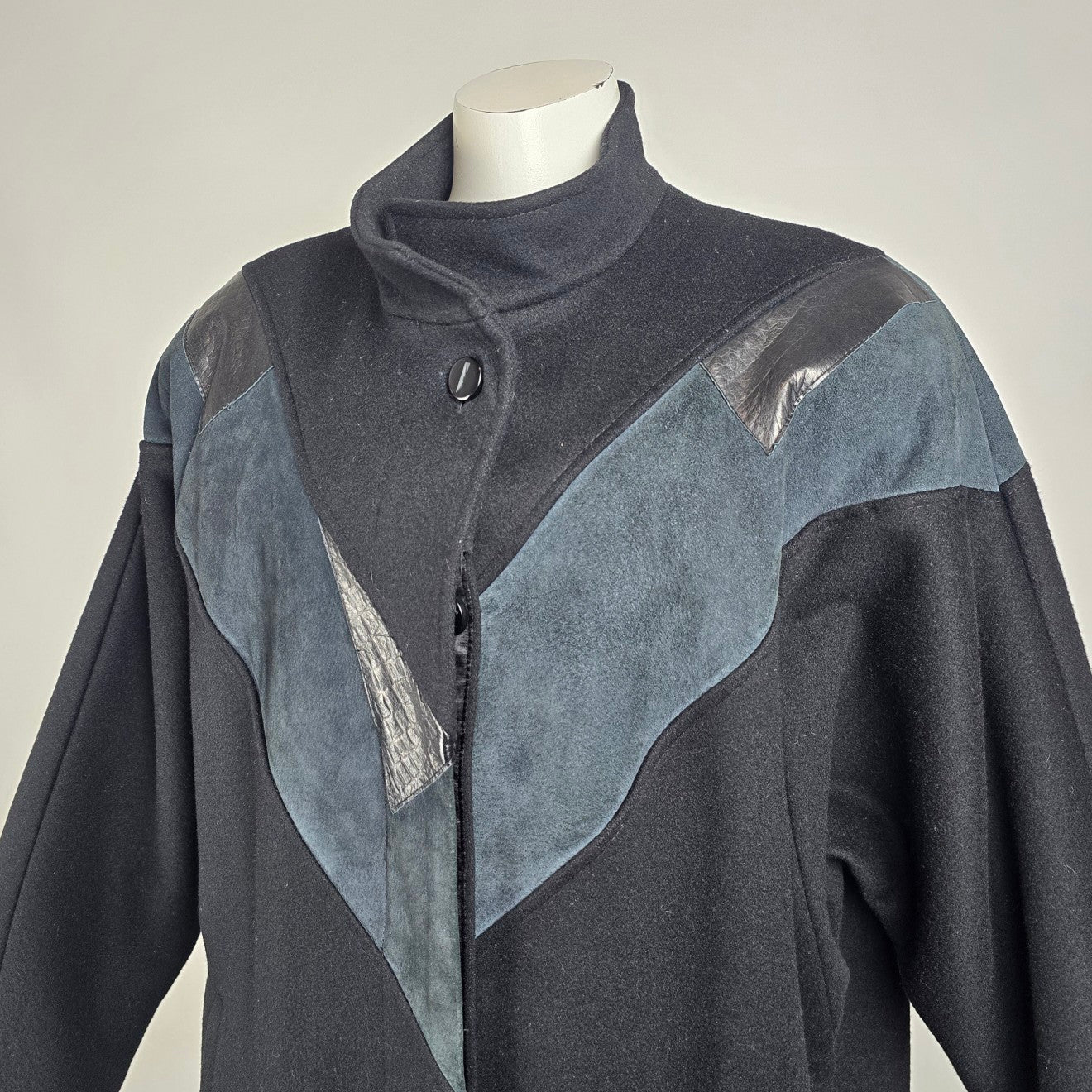 Vintage 80s Black & Grey Wool Suede Button Up Jacket Size XL