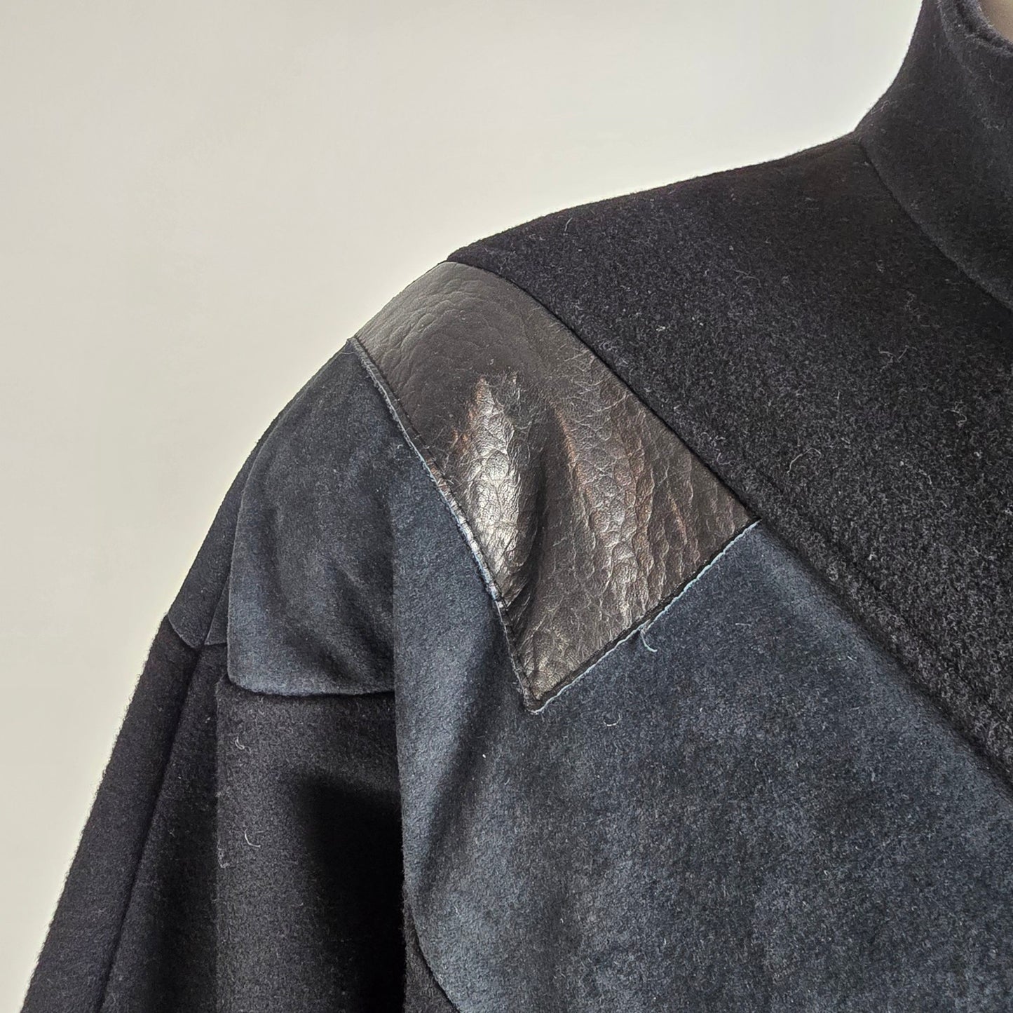 Vintage 80s Black & Grey Wool Suede Button Up Jacket Size XL