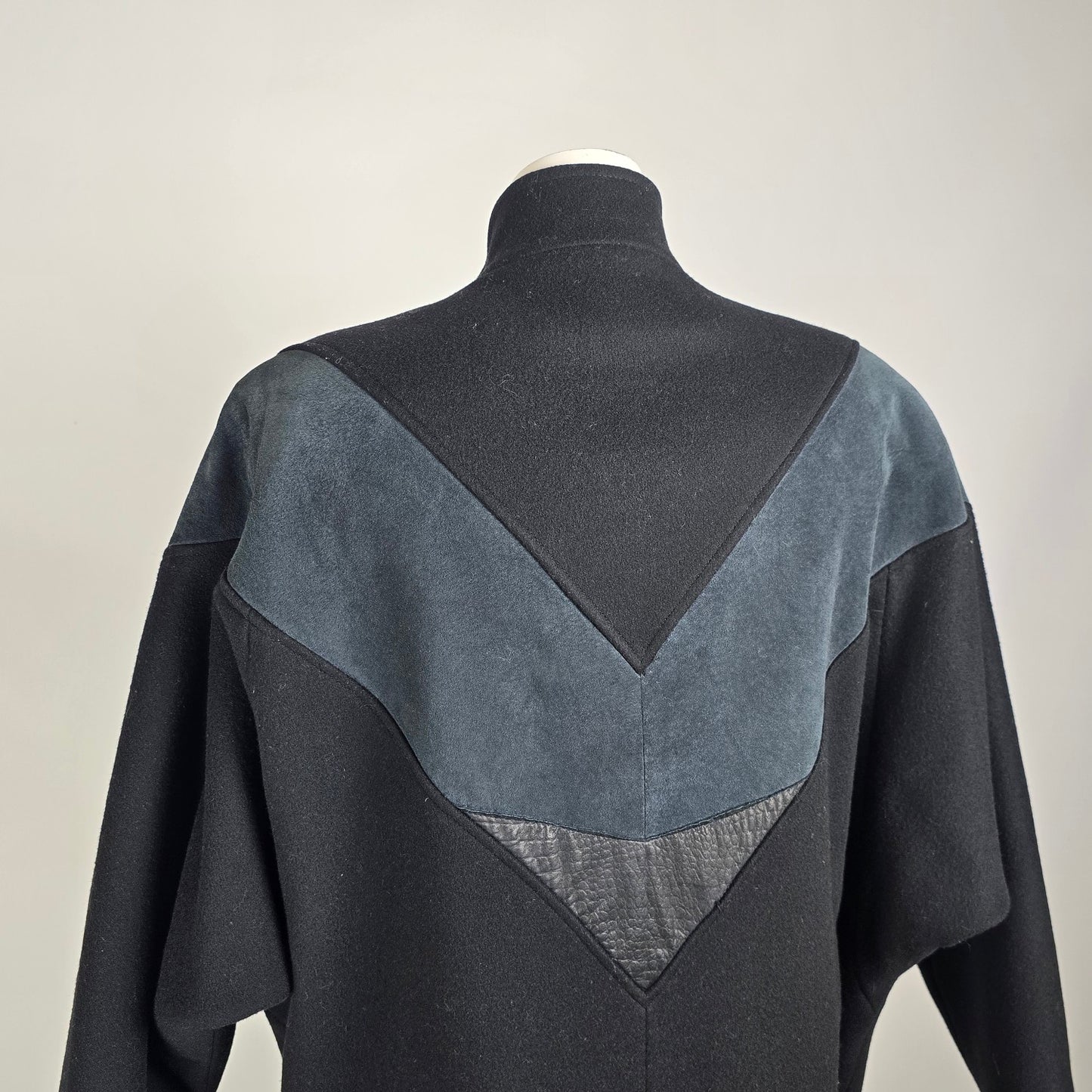 Vintage 80s Black & Grey Wool Suede Button Up Jacket Size XL