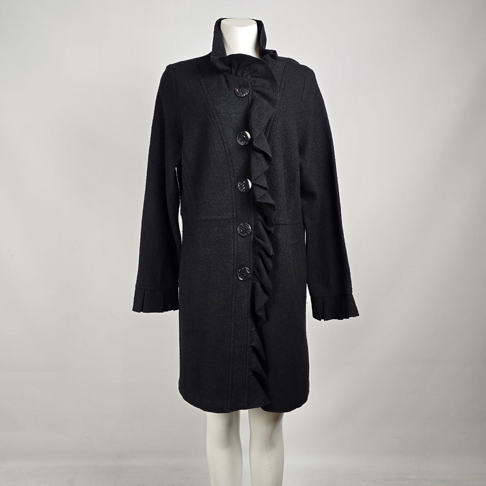 Renuar Black Ruffle Wool Button Up Jacket Size XXL