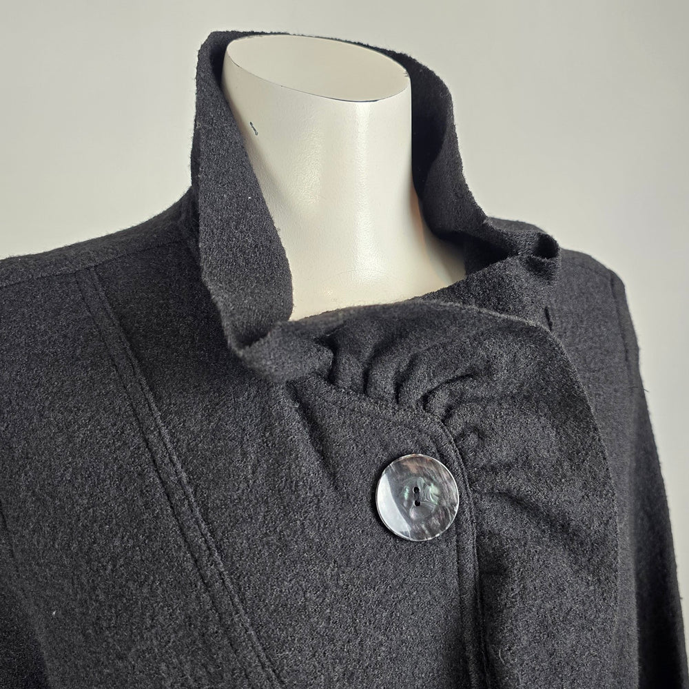 Renuar Black Ruffle Wool Button Up Jacket Size XXL