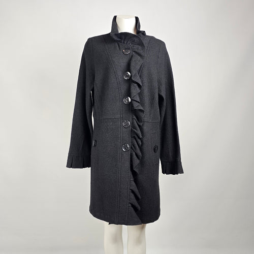 Renuar Black Ruffle Wool Button Up Jacket Size XXL