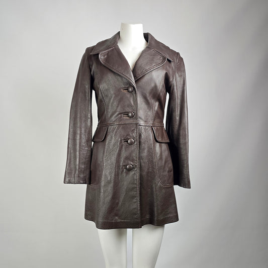 Vintage Park Leather 70s Brown Button Up Lined Leather Jacket Size S/M