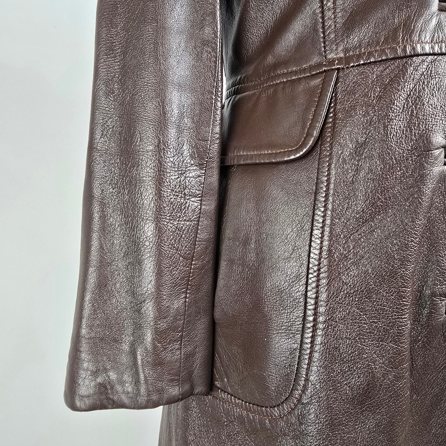 Vintage Park Leather 70s Brown Button Up Lined Leather Jacket Size S/M