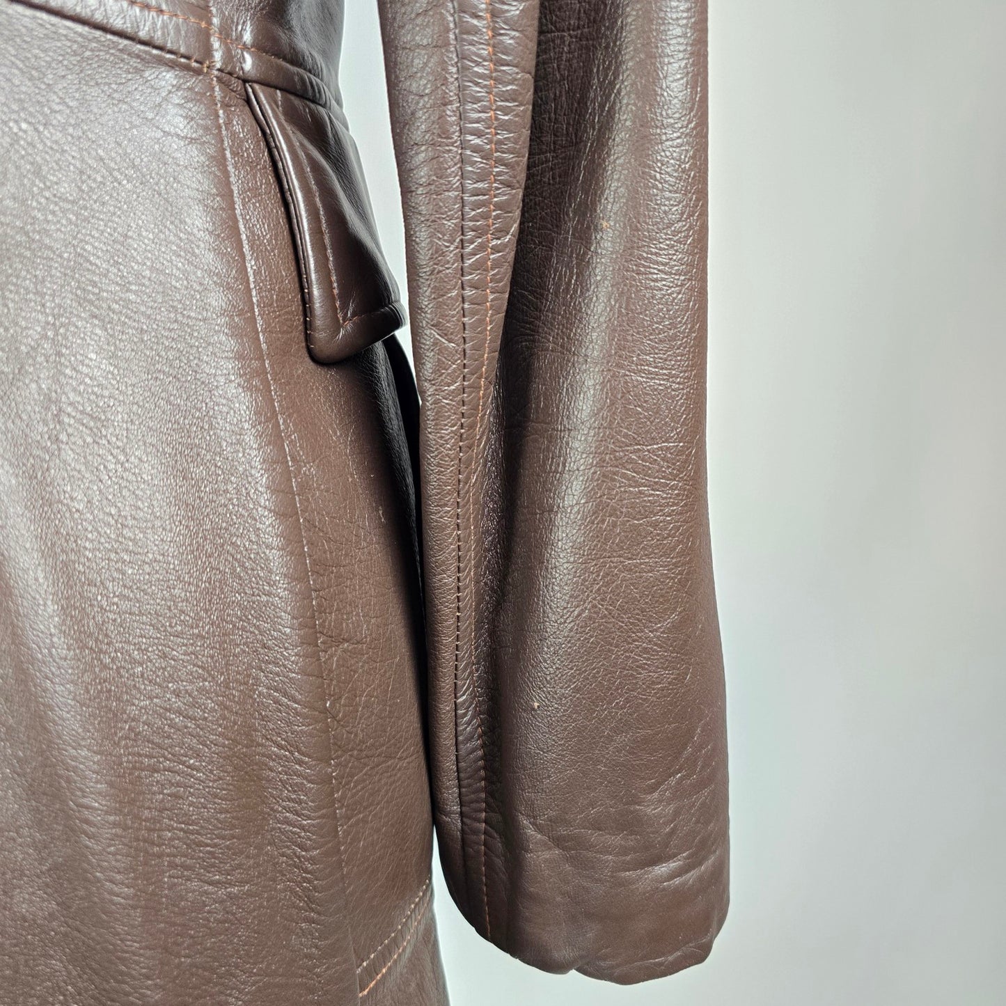 Vintage Park Leather 70s Brown Button Up Lined Leather Jacket Size S/M