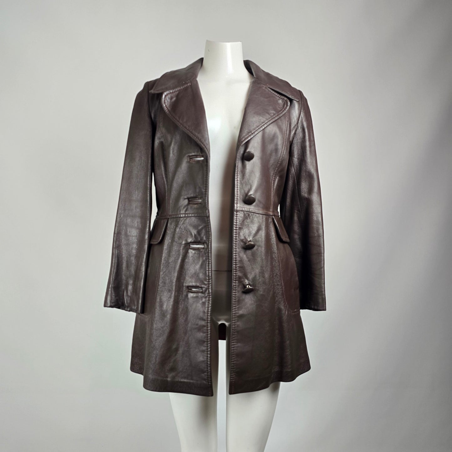 Vintage Park Leather 70s Brown Button Up Lined Leather Jacket Size S/M