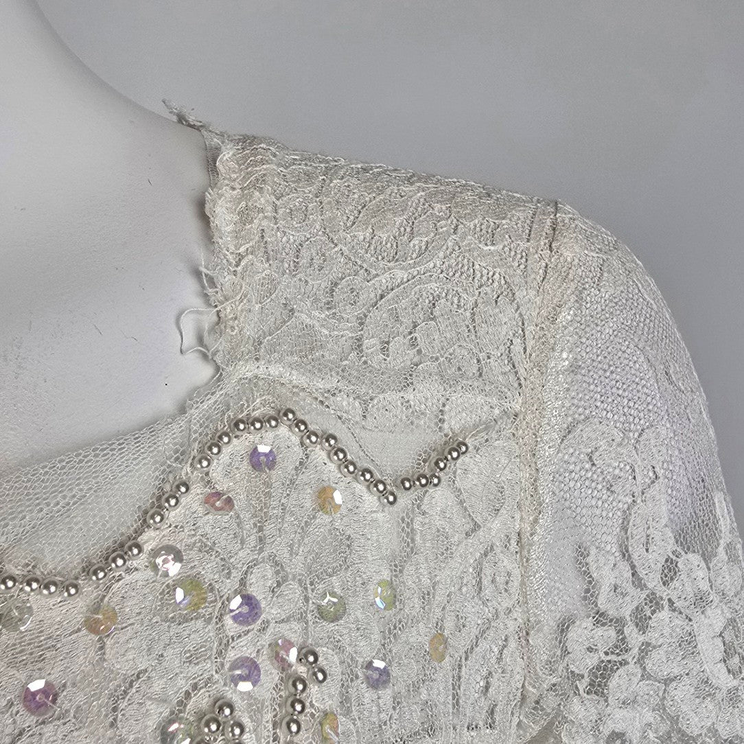 Vintage 60s White Lace Princess Wedding Dress Size S