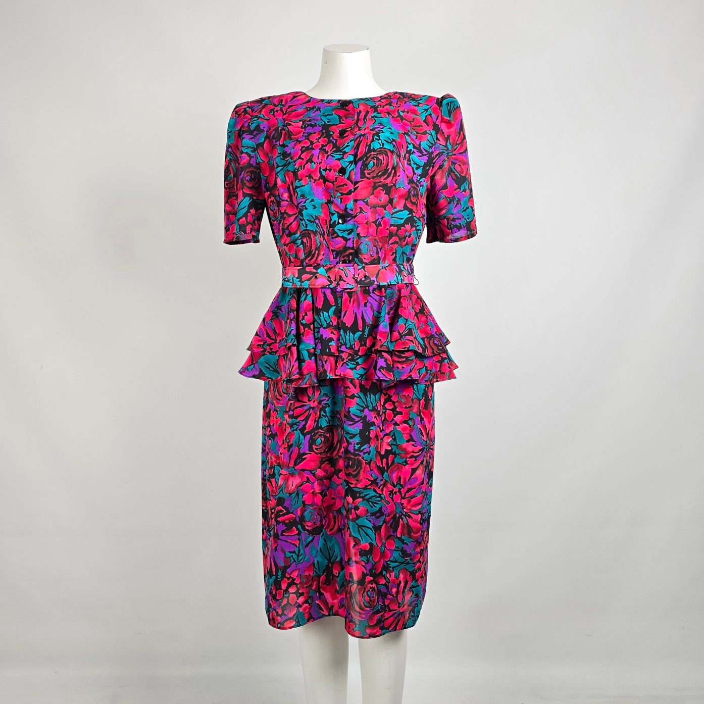 Vintage J.B. Too Pink Peplum Midi Dress Size 12