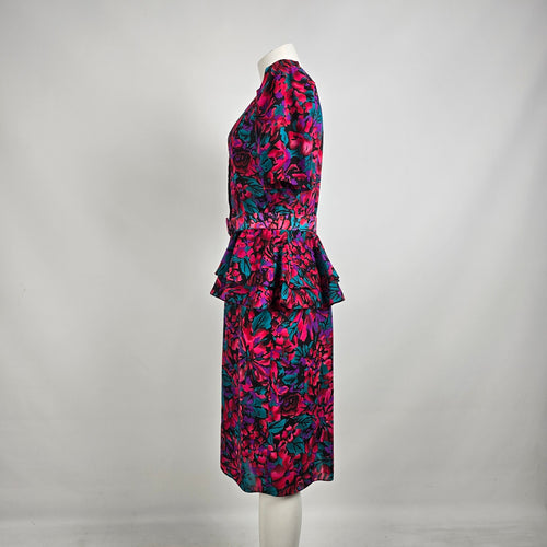 Vintage J.B. Too Pink Peplum Midi Dress Size 12