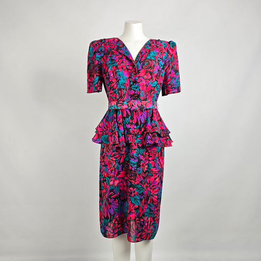 Vintage J.B. Too Pink Peplum Midi Dress Size 12