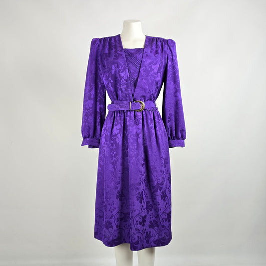 Vintage Impromptu Purple Bellted Midi Dress Size M