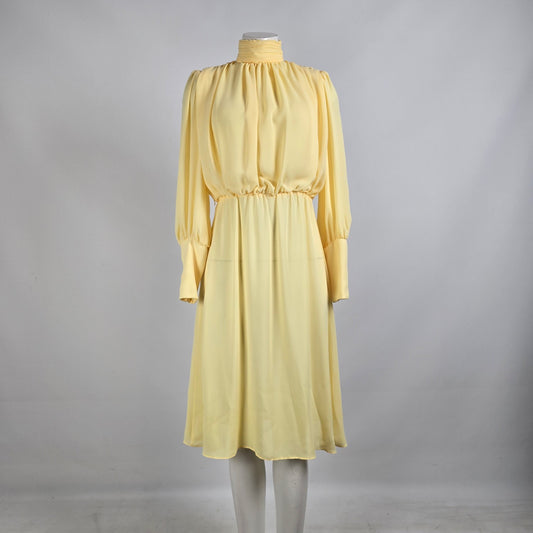 Vintage Yellow Long Sleeve Midi Dress Size S/M