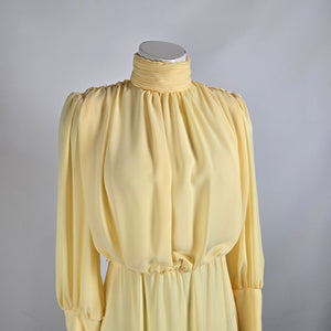 Vintage Yellow Long Sleeve Midi Dress Size S/M
