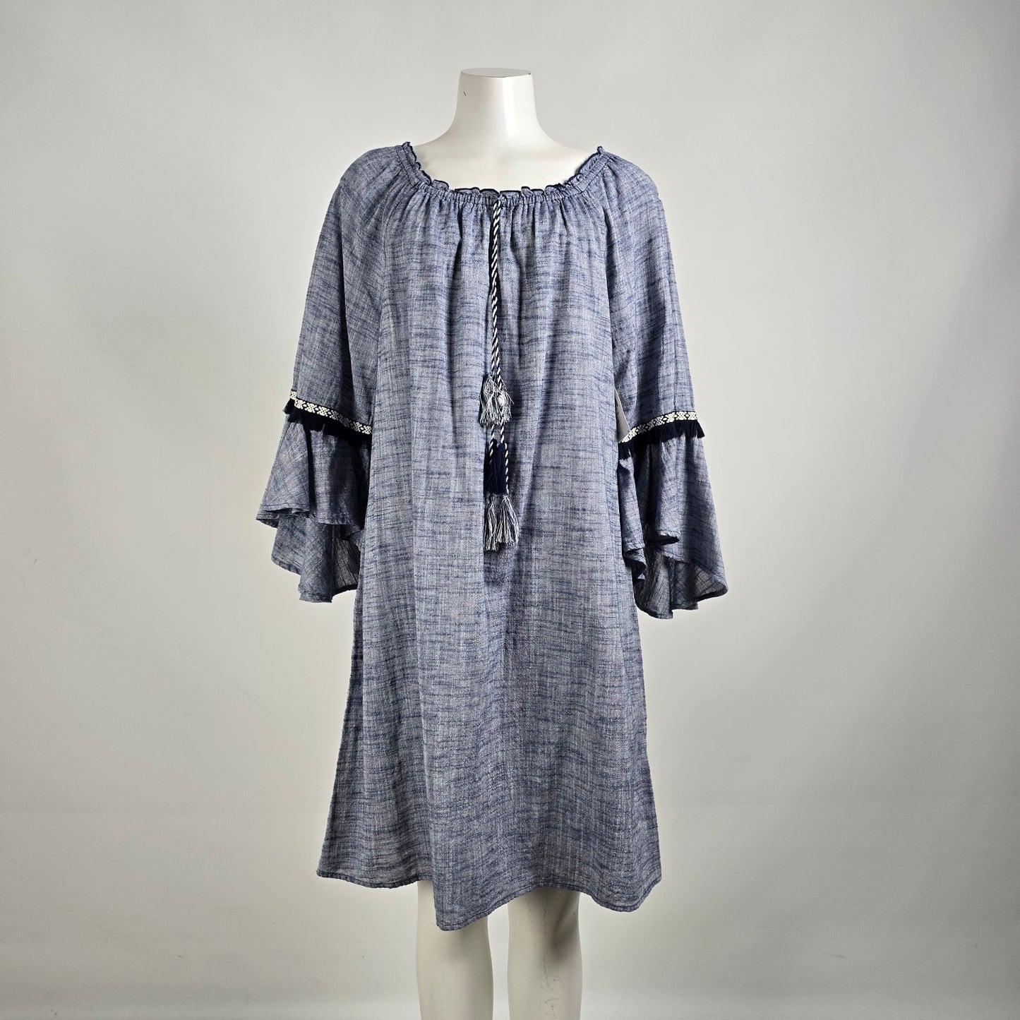 Style & Co Blue Off the Shoulder Flare Sleeve Dress Size L