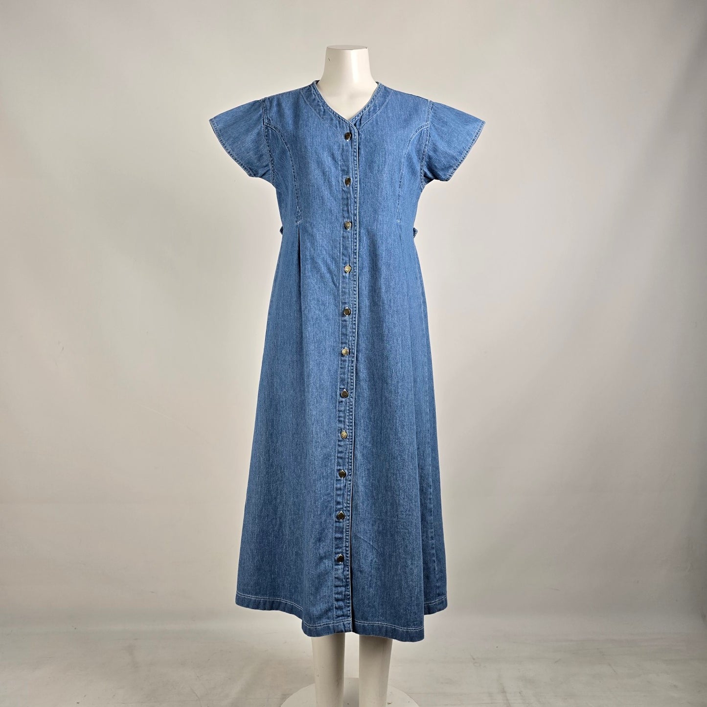 Vintage Nevada Blue Cotton Button Up Midi Denim Dress Size 10