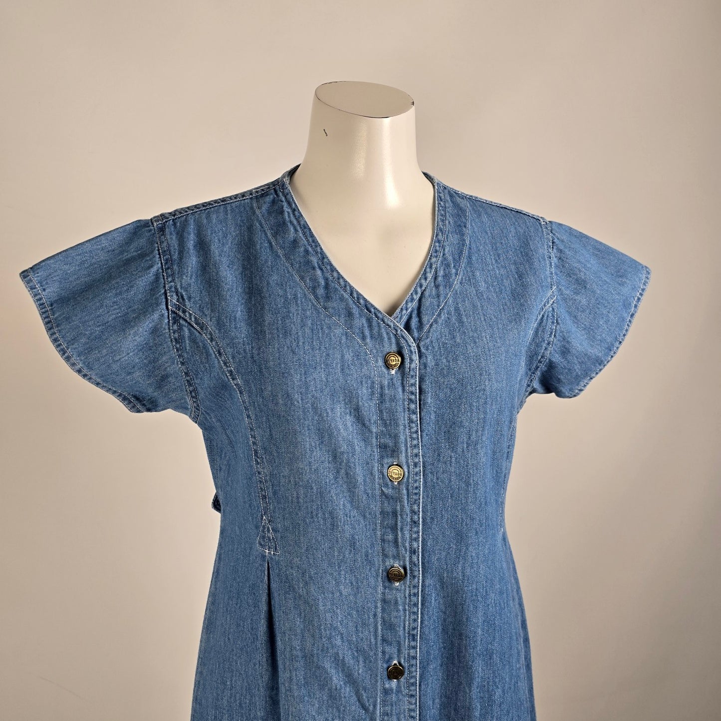 Vintage Nevada Blue Cotton Button Up Midi Denim Dress Size 10