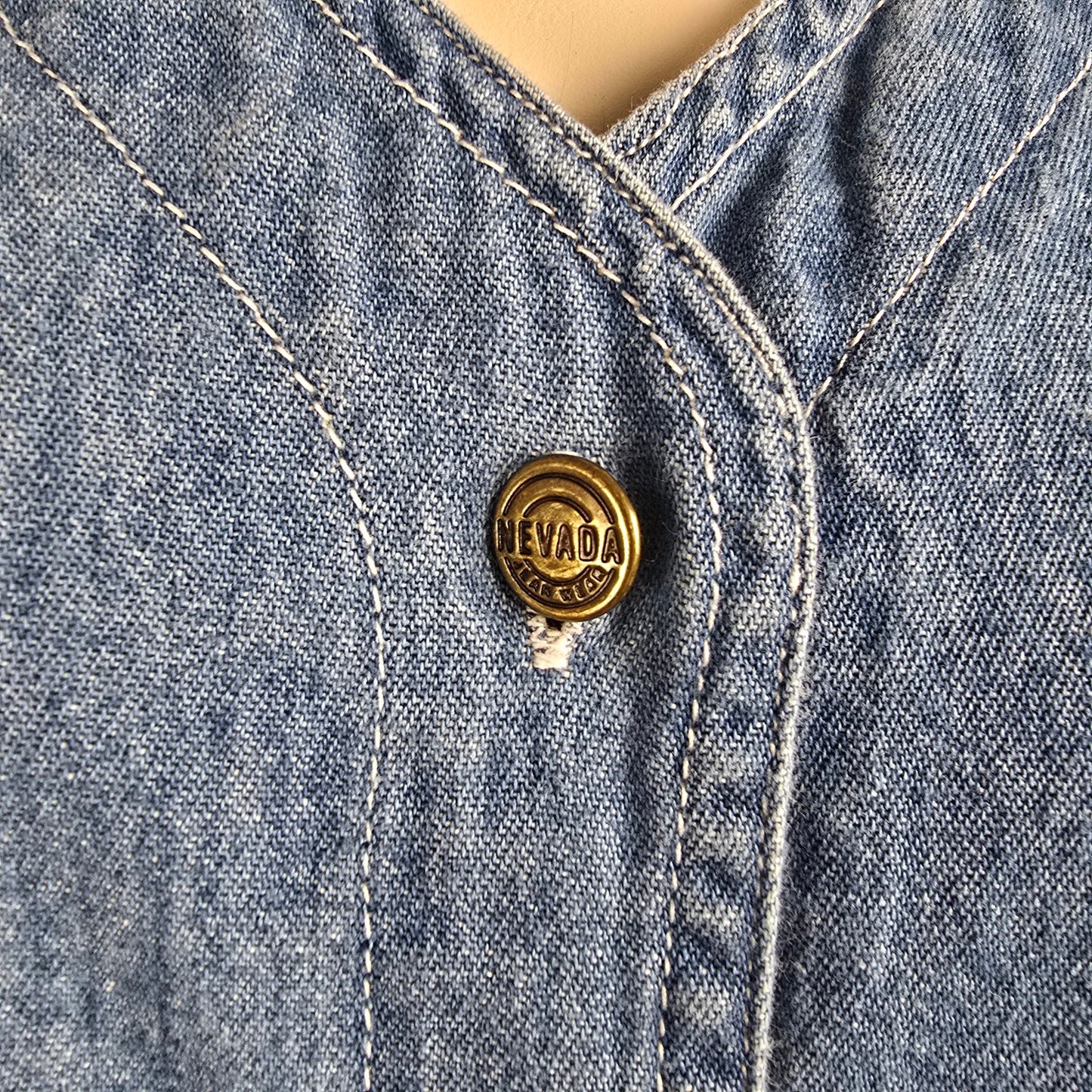 Vintage Nevada Blue Cotton Button Up Midi Denim Dress Size 10