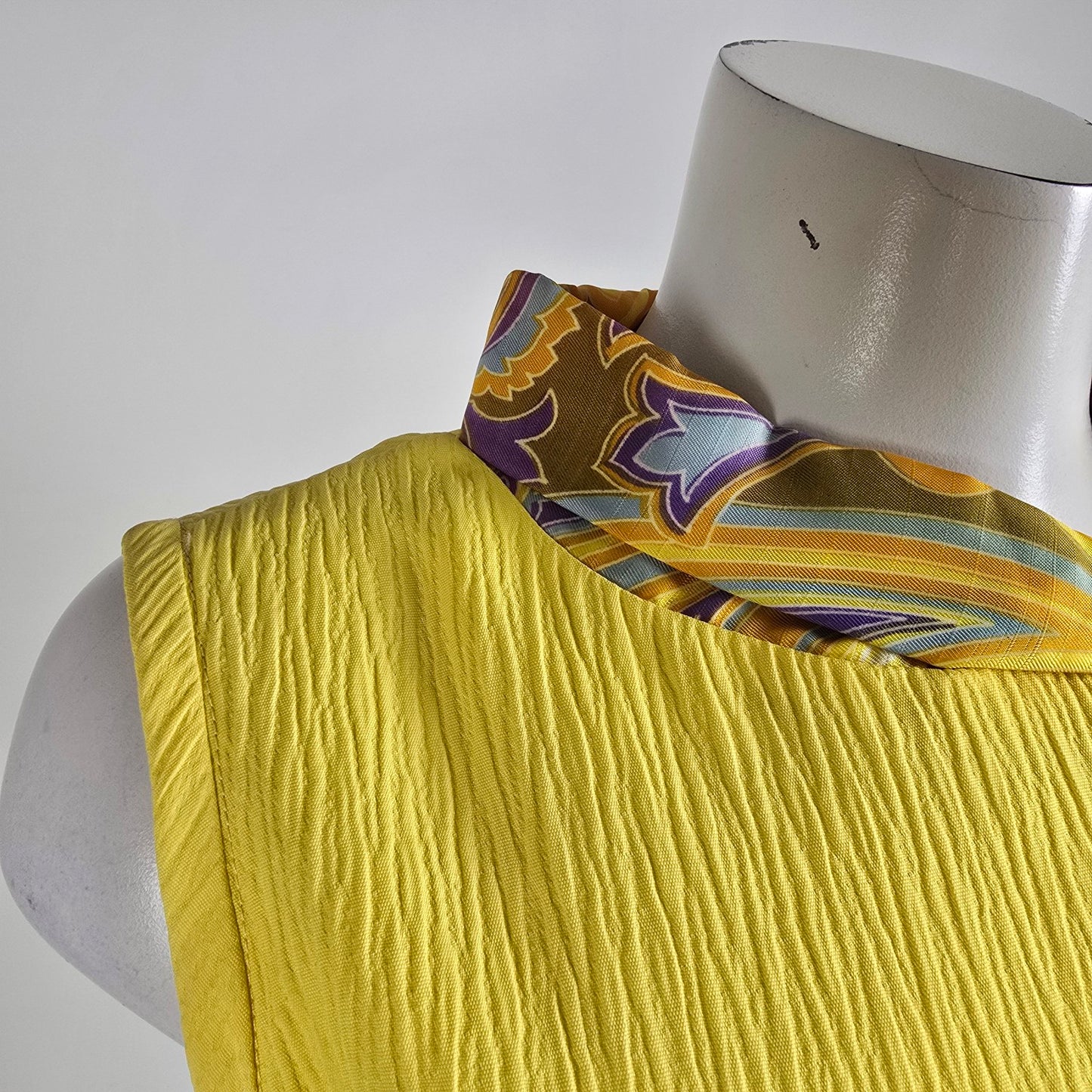 Vintage 70s Yellow Neck Tie Shift Dress Size M