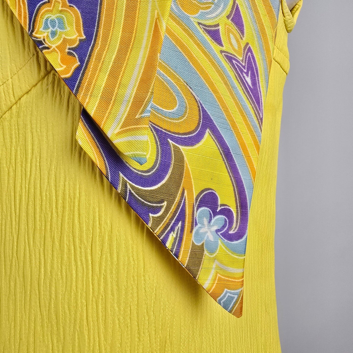Vintage 70s Yellow Neck Tie Shift Dress Size M
