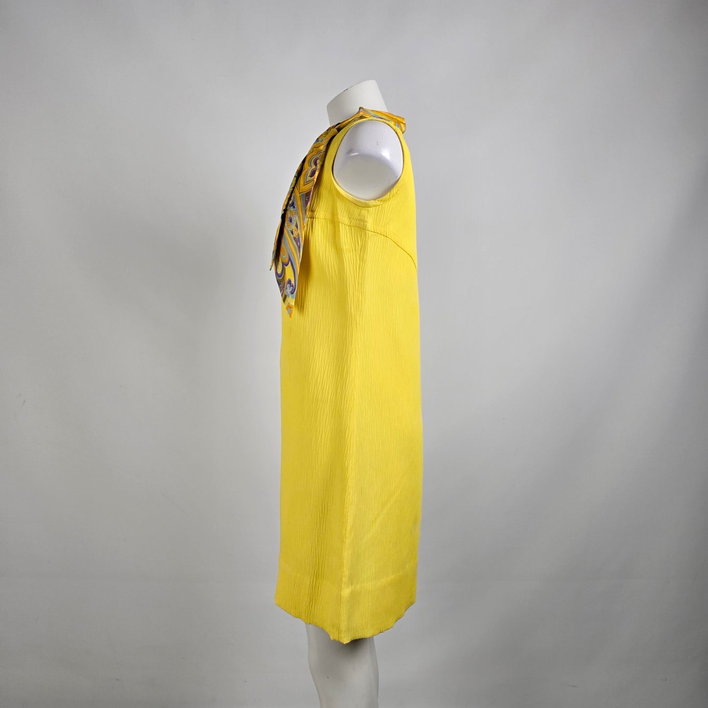 Vintage 70s Yellow Neck Tie Shift Dress Size M
