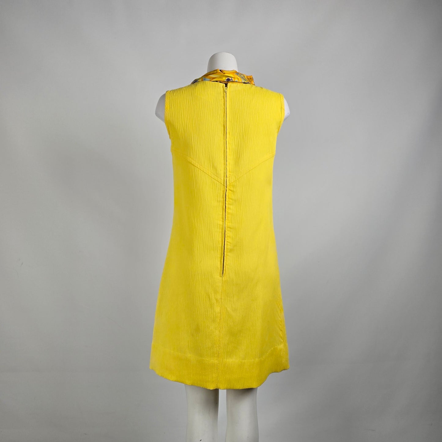 Vintage 70s Yellow Neck Tie Shift Dress Size M