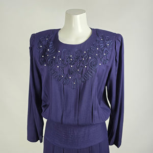 Vintage Karin Stevens Navy Blue Midi Dress Size 13/14