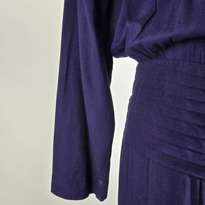 Vintage Karin Stevens Navy Blue Midi Dress Size 13/14