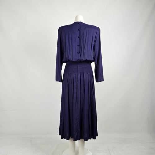 Vintage Karin Stevens Navy Blue Midi Dress Size 13/14