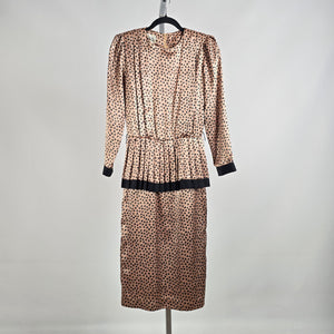 Vintage Orite Brown Floral Print Silky Peplum Midi Dress Size 3/4