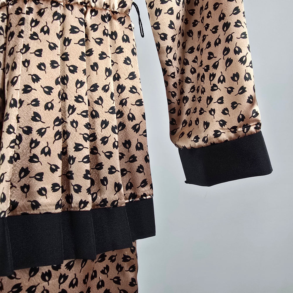 Vintage Orite Brown Floral Print Silky Peplum Midi Dress Size 3/4