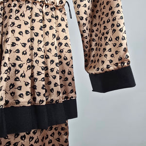Vintage Orite Brown Floral Print Silky Peplum Midi Dress Size 3/4