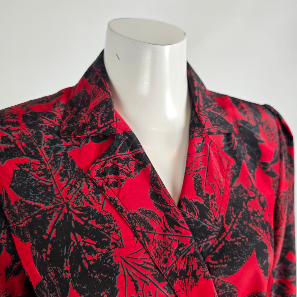Vintage Red Floral Double Breasted Trench Dress Size M/L