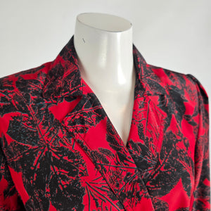 Vintage Red Floral Double Breasted Trench Dress Size M/L