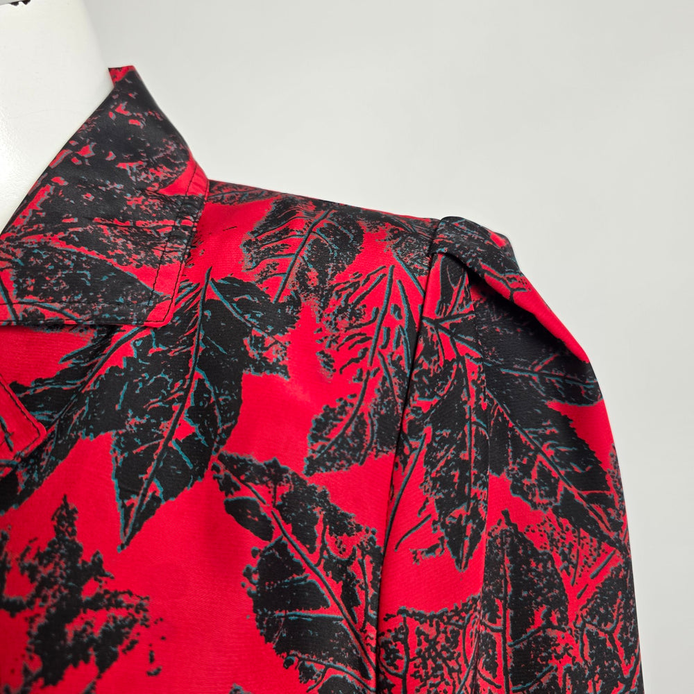 Vintage Red Floral Double Breasted Trench Dress Size M/L