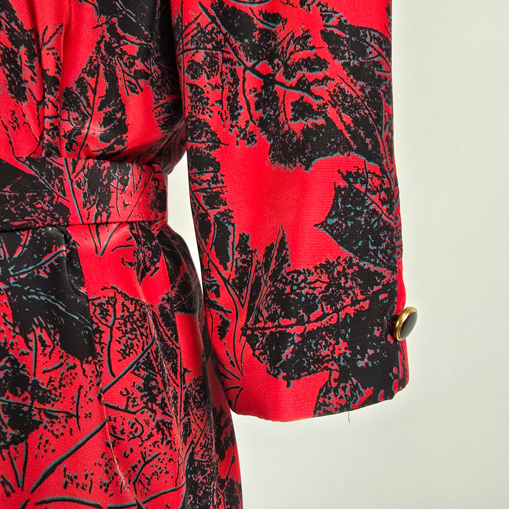 Vintage Red Floral Double Breasted Trench Dress Size M/L