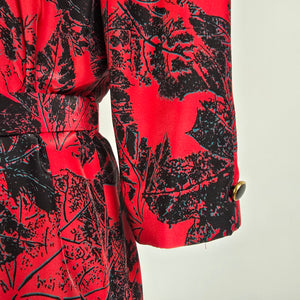 Vintage Red Floral Double Breasted Trench Dress Size M/L