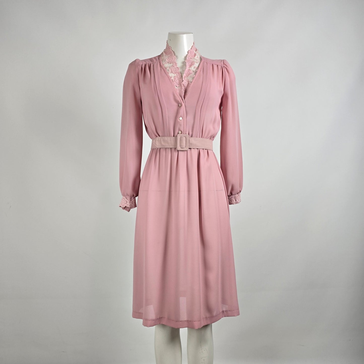Vintage Pink Lace Collar Midi Dress Size S