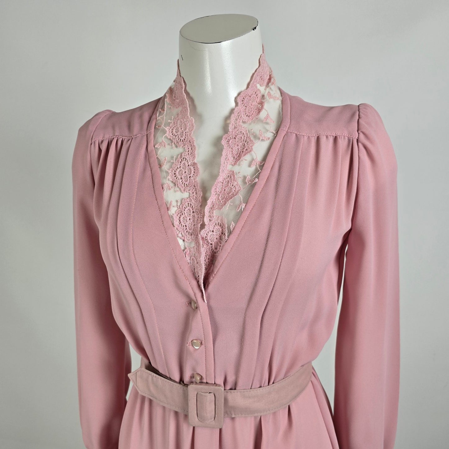 Vintage Pink Lace Collar Midi Dress Size S