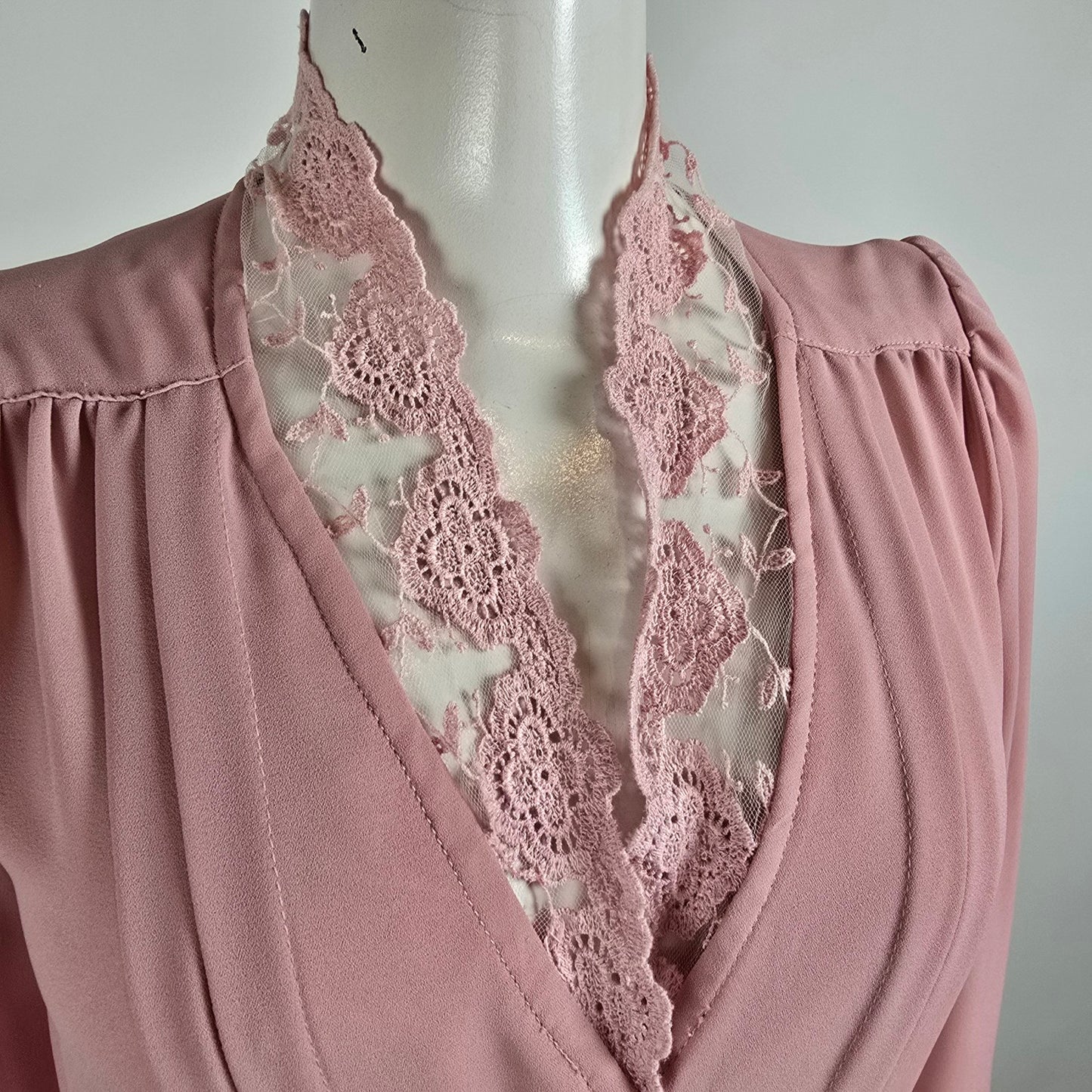 Vintage Pink Lace Collar Midi Dress Size S