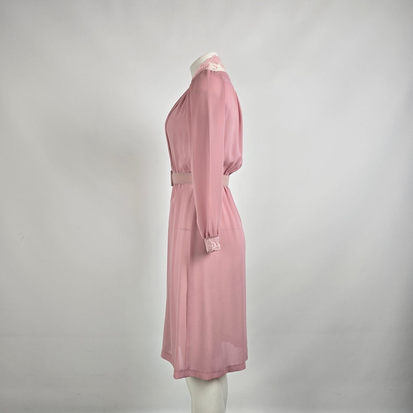 Vintage Pink Lace Collar Midi Dress Size S